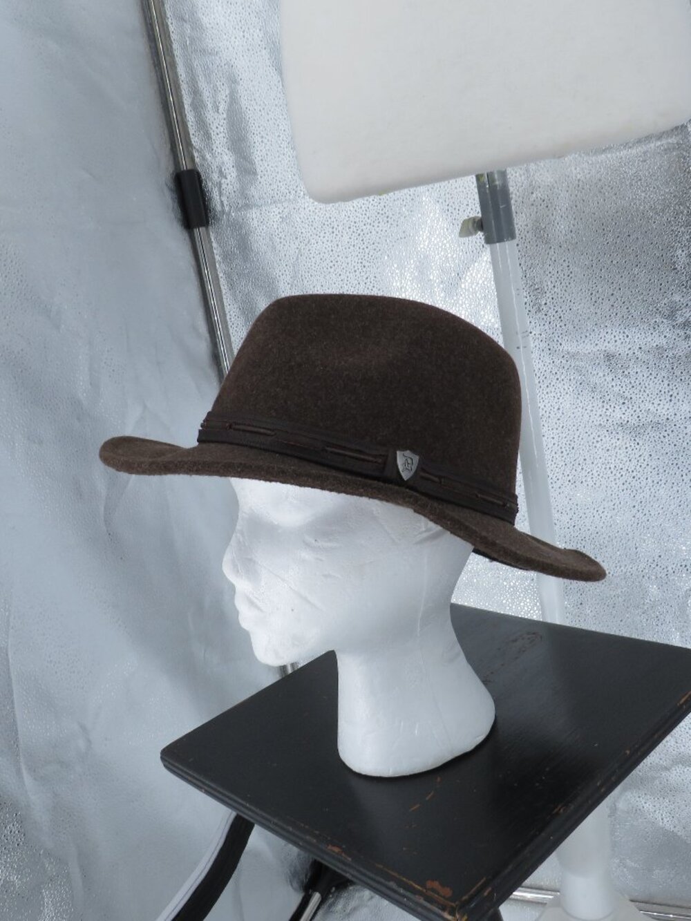 DPC Wool Felt Outback Hat Brown Medium Cowboy Safari Wide Brim Band Shield Logo